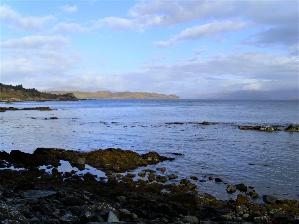 Picture of the sea and hills seen from the Isle of Skye
